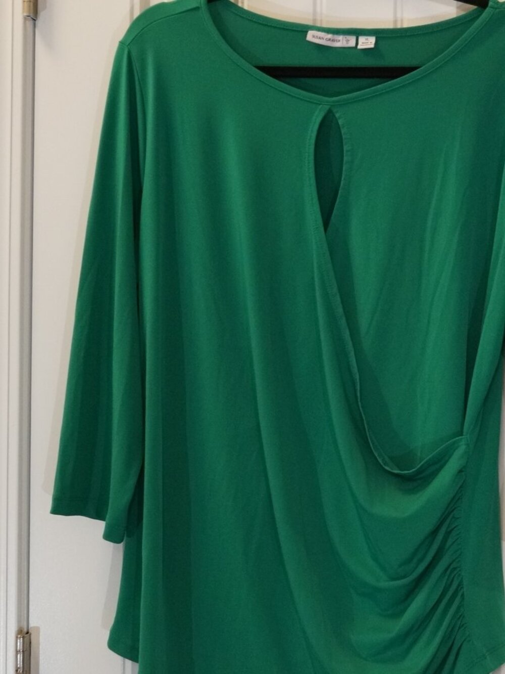 Susan Graver Liquid Knit 3/4 Sleeve Surplice wrap top with keyhole Size XL